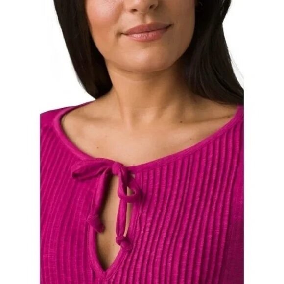 Prana Women's Ocupas Popover Blouse Top Pin-Tuck Keyhole Orchid Bloom - Picture 5 of 9